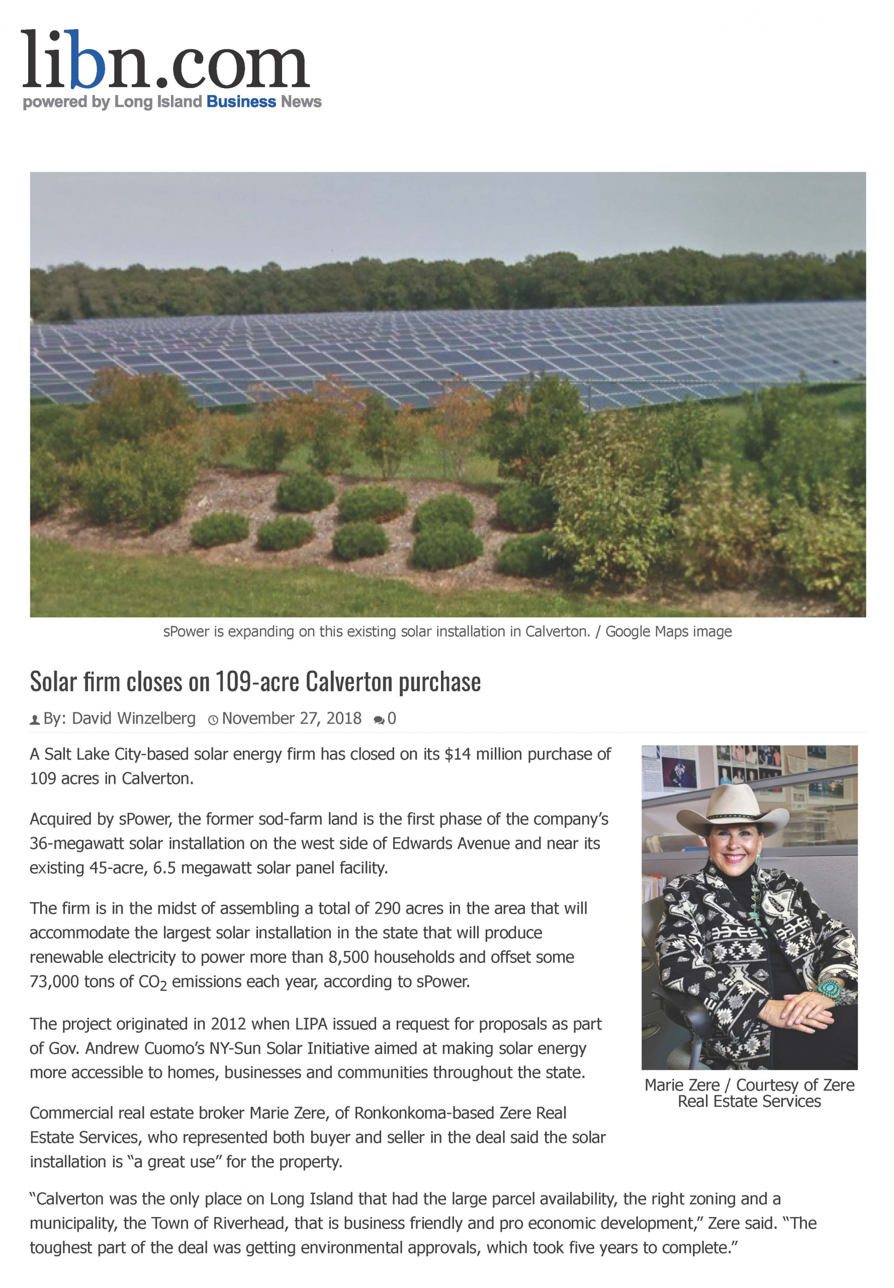 LIBN 109 Acre $14M Solar Deal